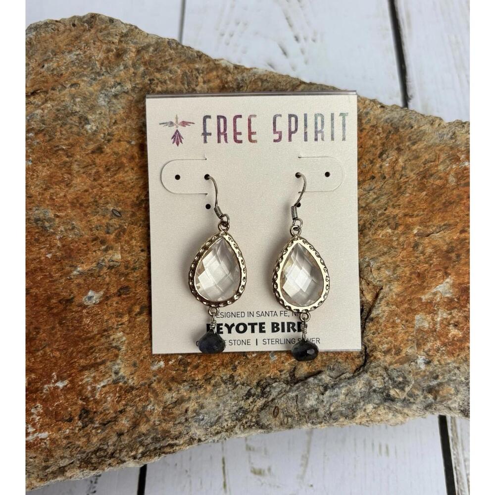 Peyote Bird Sterling Silver‎ Teardrop Quartzite Labradorite Dangle Earrings J049